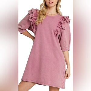 Chic Mauve Long Sleeve Dress with Ruffle Accents